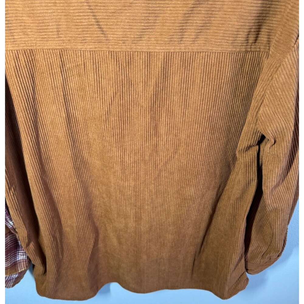 NWT N.Y.L.A. Patchwork Corduroy Flannel Shacket Womens Large‎ Brown/Burgundy - Picture 6 of 12